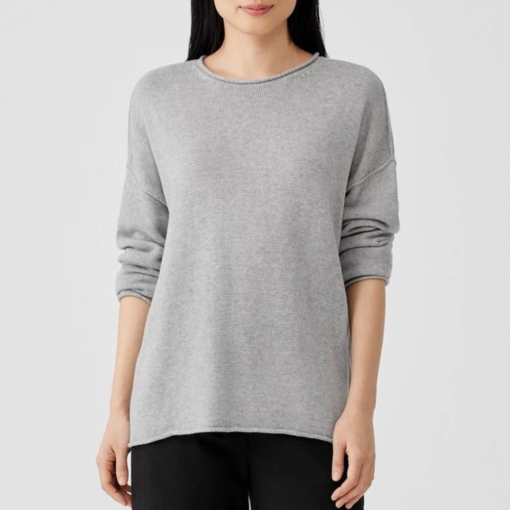 EILEEN FISHER PERUVIAN COTTON BLEND CREW NECK TOP DARK PEARL NWT‎ WOMEN'S MEDIUM